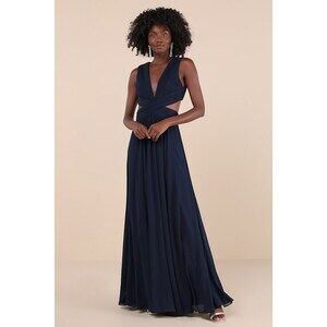Lulus Vivid Imagination Navy Blue Cutout Maxi Dress - Size L